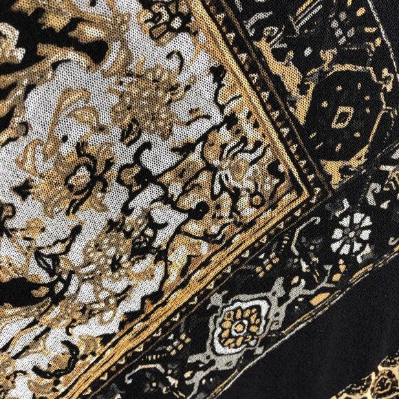 Fuzzi black white gold floral fringe trim open front kimono top size Medium - Picture 15 of 16